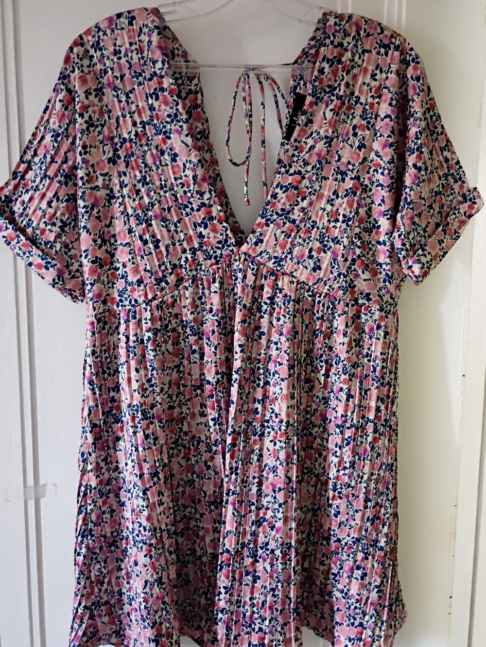 Lulu's Pink and Blue Floral V-Neck Dress
